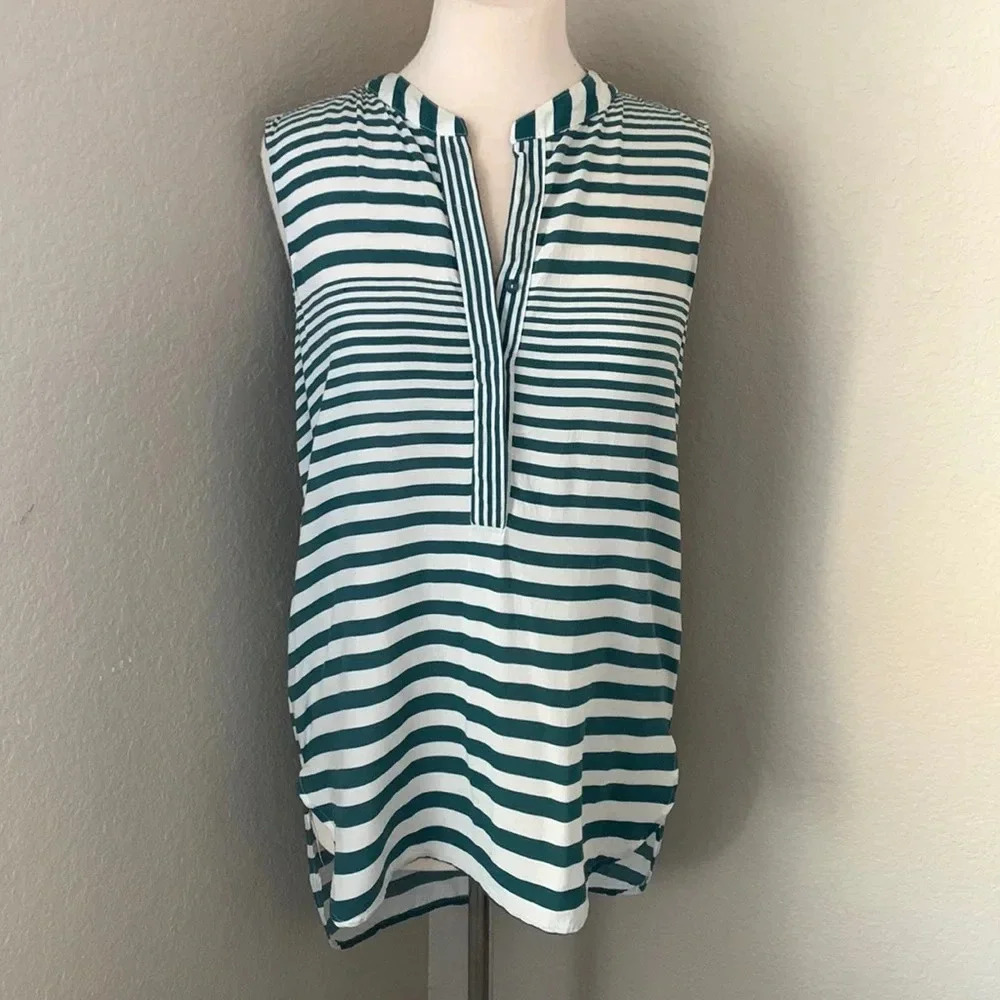 VELVET HEART white and dark teal striped tank top size medium